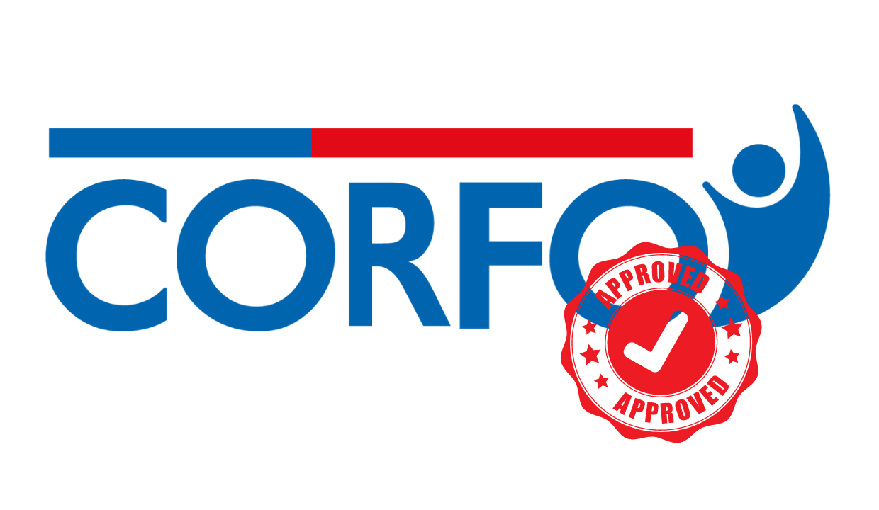 Logo de CORFO con el sello de aprobado